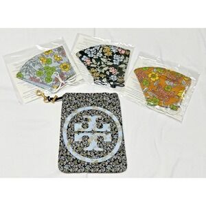 Tory Burch Printed Travel Floral Face Mask Set Of 3 Adjust Fabric & Pouch Sealed